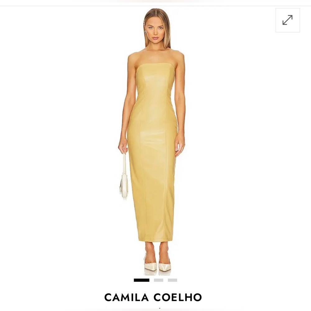Camila Coelho Strapless Faux Leather Pale Yellow Maxi Dress